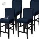 Navy Blue Bar Stool Covers with Backs Spandex Stretch Barstool Seat Covers Water Repellent Counter Height Chair Covers Removable Washable Bar Stool Cover Set of 4 for Kitchen Dining Room
