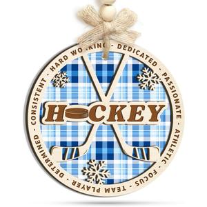2 x Hockey Christmas Ornament  Holiday Ice Hockey Ornaments Hanging Tree, Wooden & Acrylic Stick on The Rink Decoration - Winter Sport Gifts for Boys, Men, Players, Coaches & Fans