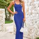 MASCOMODA Women 2025 Summer Sexy Bodycon Maxi Dress Spaghetti Strap Knit Fitted Tight Sleeveless Party Slip Long Dresses (S)