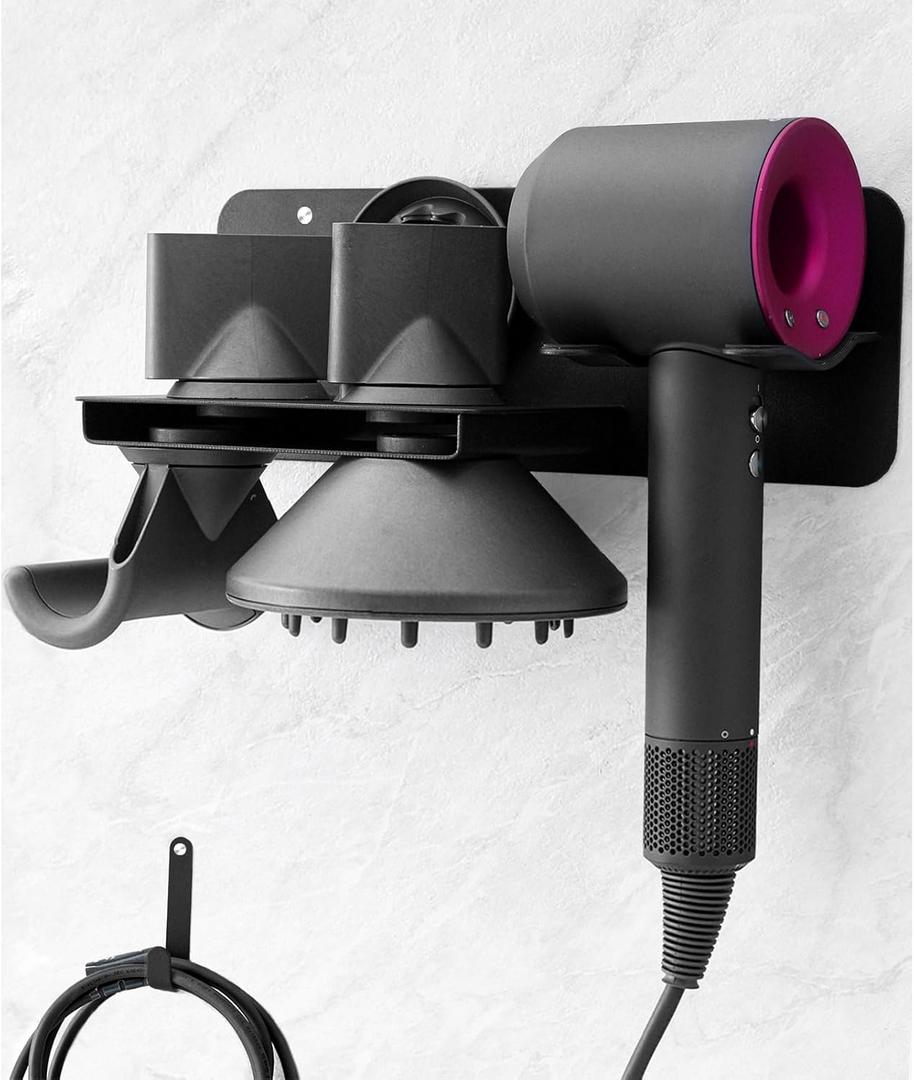 dysolve Hair Dryer Holder Wall Mount for Dyson Supersonic Airwrap Hair Dryer, Metal Blow Dryer Stand Attachments Storage for Bathroom and Salon, Black