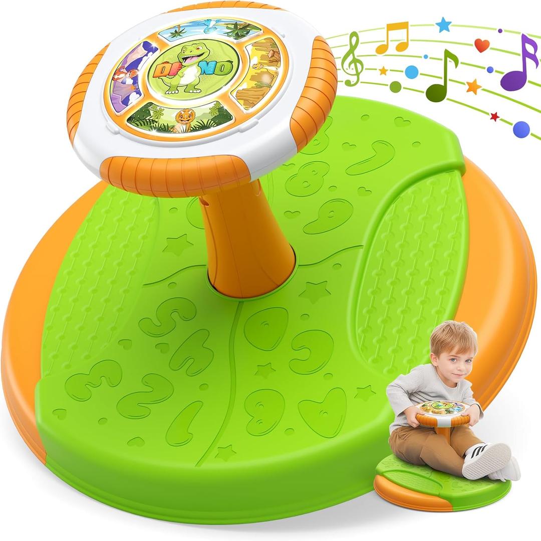 Dinosaur Sit and Spin Toys for Toddlers 3-5, 360 Toddler Spinning Seat with LED Lights and Music, Sensory Toys Birthday for Boys Girls