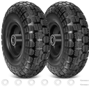 TICONN 10" Solid Tires, 2 Pack Flat Free 4.10/3.50-4'' Wheels with 5/8” Axle Bore Hole and Double Sealed Bearings (Black, 2PK)