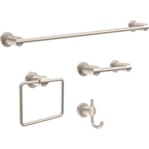 Delta 4-Piece SpotShield Brushed Nickel Bathroom Set Towel Rack, Ring, Toilet Paper Holder, Hook | Nicoli Bath Accessories