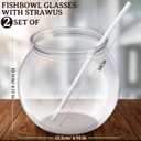 Eccliy 24 Pcs Clear Fish Bowls with Straws Ball Shape Plastic Bowl for Drinks Summer Drink Cups Unbreakable Goldfish Bowl for Christmas Candy Table Centerpieces Party Favors (27 oz)