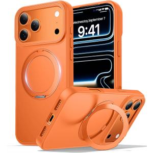 for iPhone 17 Pro Case with Stand Orange, Fits MagSafe Ring, Military-Grade Drop Protection, Build in Kickstand,Slim Matte Finish Shockproof Phone Cover 6.3"