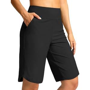 G Gradual Women's High Waisted Swim Board Shorts 11" Knee Length Beach Swimming Long Shorts for Women with Pockets Liner black 2xl