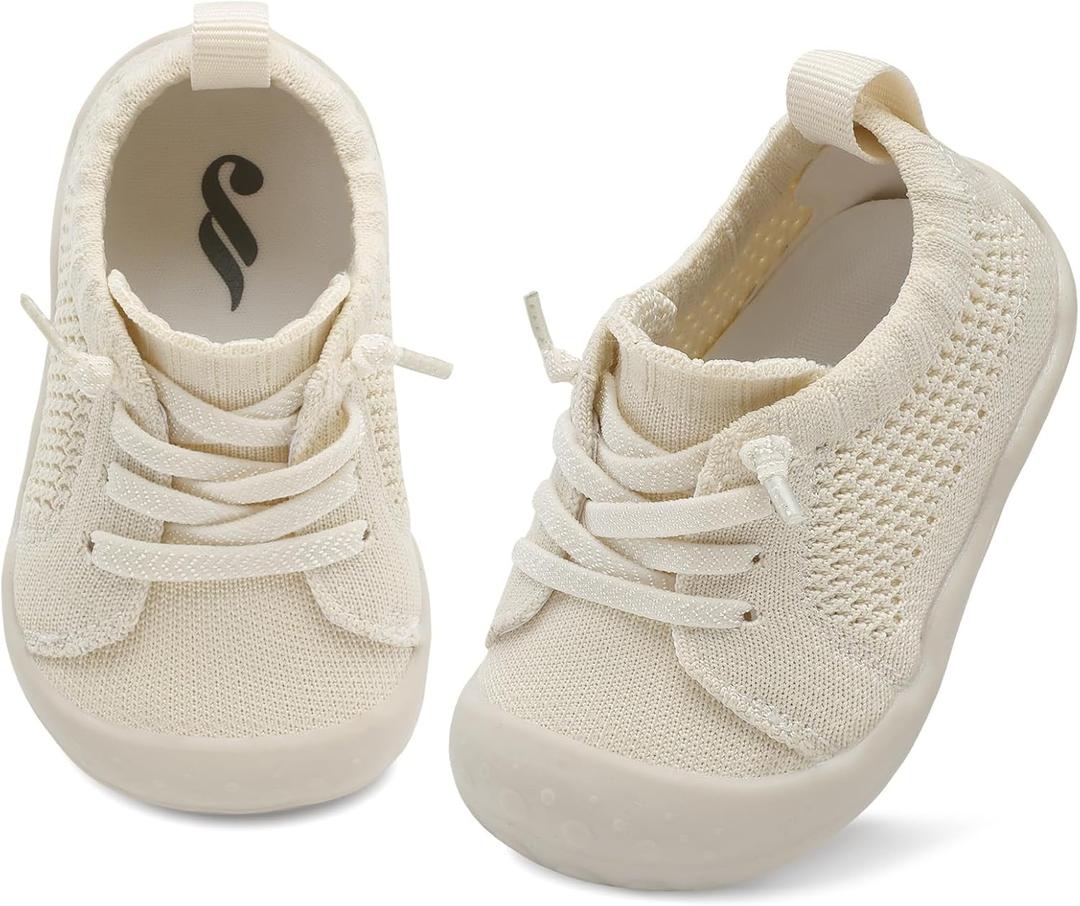 JIASUQI Baby Shoes for Toddler Boys Girls Sneakers Slip on Walking Shoes for Babies (6-12 Months Infant, Beige)
