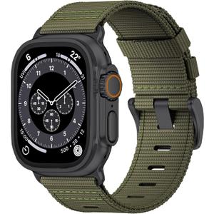 Nylon Watch Band for Apple Watch Ultra 3/2/1 Band 49mm 46mm 45mm 44mm 42mm(Series 1 2 3), Adjustable Breathable iWatch Straps for Apple Watch Ultra Bands for Men 11/10/9/8/7/6/SE/5/4/3/2/1 (Army Green (Black buckle))