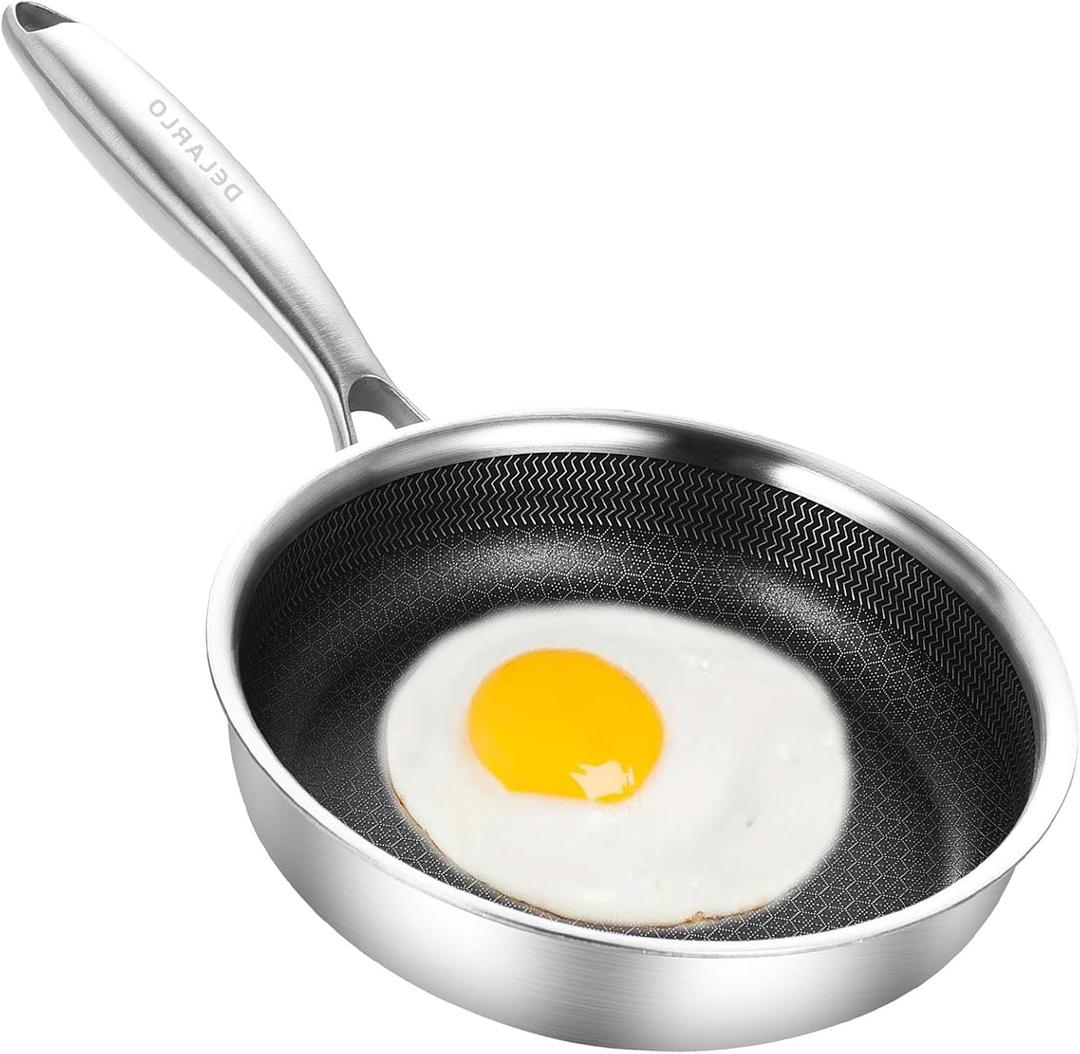 DELARLO Tri-Ply Stainless Steel 5.5 Inch Omelet Pans, Small Frying Pan Compatible with All Cooktops 500,Oven Safe Mini Skillet