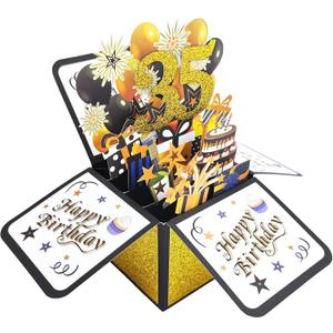 Asmallgf Vintage 3D Pop-up Birthday Card for 35th Birthday Decorations for Women Men, Funny Card for Mom Dad