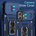 DEERLAMN Case for iPhone 16 with Slide Camera Cover+Screen Protector (2 Packs), Rotated Ring Kickstand Military Grade Shockproof Protective Cover-Navy Blue
