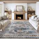 Washable Rug 8x10 Area Rugs for Living Room - Stain Resistant Non-Slip Backing Rugs for Bedroom - Vintage Large Area Rug (Navy, 8'x10')