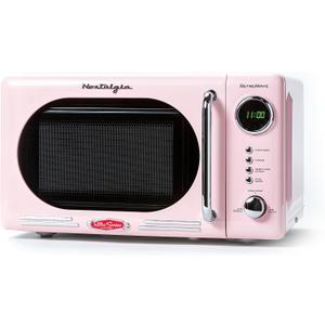 Nostalgia Retro Compact Countertop Microwave Oven - 0.7 Cu. Ft. - 700-Watts with LED Digital Display - Child Lock - Easy Clean Interior - Pink