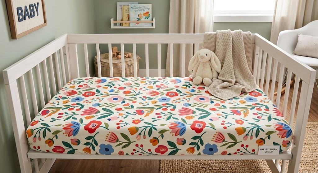 JEPFEIXIA Harvest Floral Fitted Crib Sheet for Boys Girls Modern Abstract Flowers Baby Sheet for Standard Crib and Toddler Red Pink Blue Nursery Bed Mattress Sheets 28"x52"