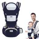 Baby Carrier with Hip Seat, Multi-Functional 9 in 1 Baby Wrap Carrier Newborn to Toddler for All Seasons Ergonomic Baby Sling Carrier Hands Free Baby Backpack Carrier 7-45 lbs (Blue)