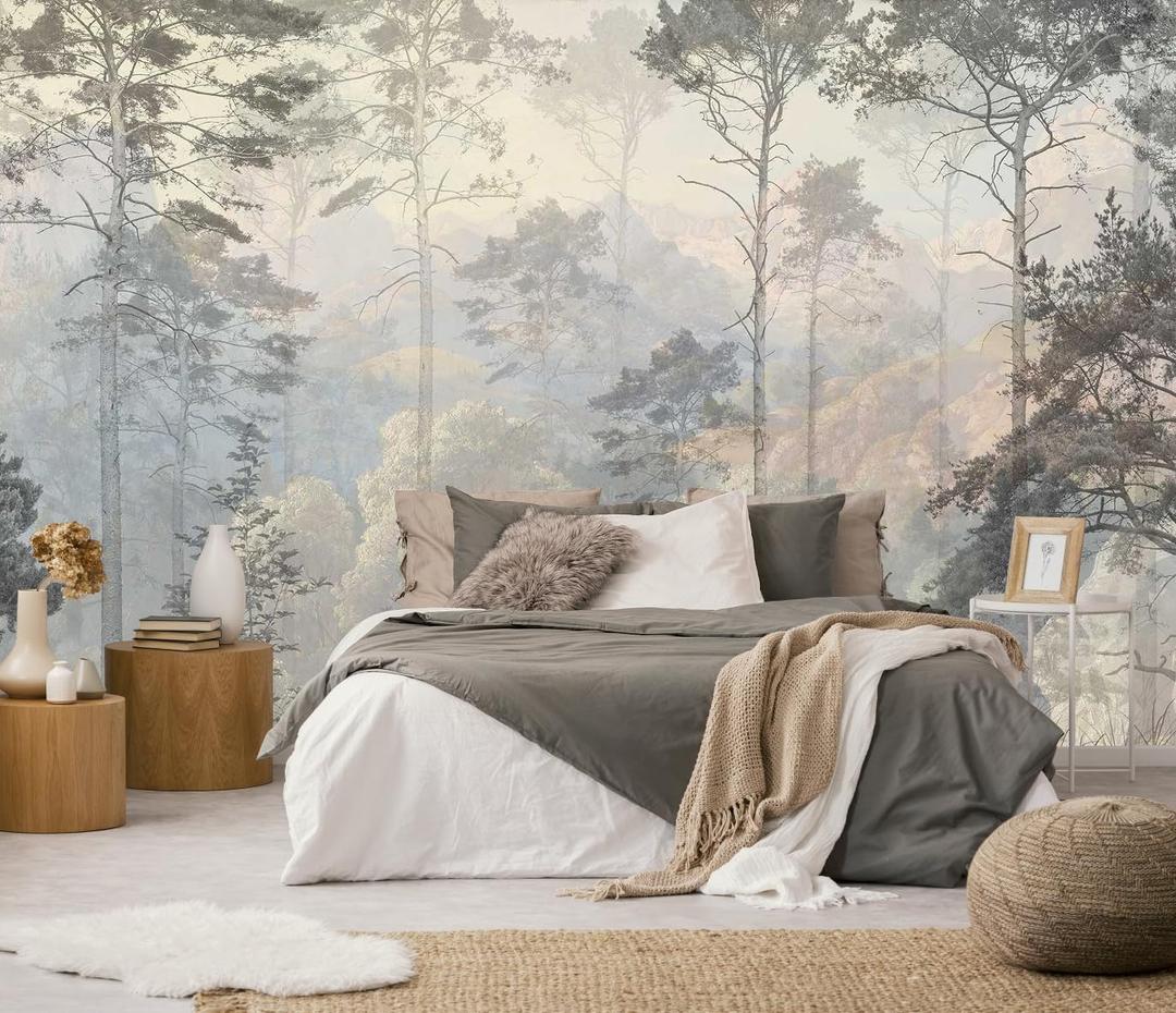 Toolhom Hazy Forest Wall Mural, Abstract Nature Landscape Wallpaper, Background Wall Decoration Patterns, 127" x 77"（Non-self-Adhesive）