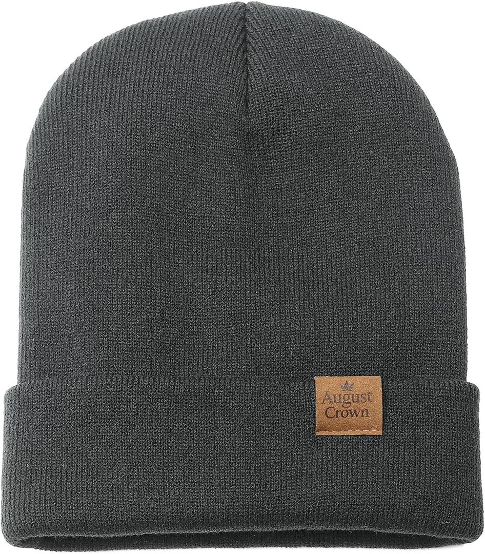 August Crown Unisex Double Layer Knit Winter Beaniehat (Black & Gray 2 Pack)
