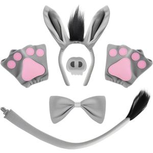 2 x Halloween Cat Costume Tiger Wolf Donkey Lion Panther Cosplay Accessories Ear and Tail Decoration Set Costumes (Gray)