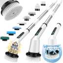 Shower Scrubber with Long Handle, Shower Cleaner Brush with 8 Brush Heads, Cordless Electric Spin Scrubber for Cleaning with 2 Speed, Cleaning Supplies for Bathroom Bathtub Kitchen Floor Tile Toilet