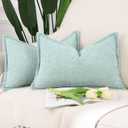 MADIZZ Chenille Velvet Throw Pillow Covers with Flange Set of 2 Super Soft Boho Textured Pillow Covers Decorative Throw Pillowcases Modern Farmhouse Home Decor for Sofa Bedroom Aqua Green 12x20 Inch (20" x 12" (Pack of 2), Aqua Green)