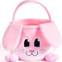 JOYIN Easter Pink Bunny Basket, Pink Rabbit Backet with Foldable Ears, Empty Soft Basket with Handle, Easter Gifts for Babies, Kids Egg Hunt, Candy Bag Party Favor Storage Container(10.9 7.9 9.4)