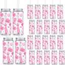 24 Pcs Western Cowgirl Cowboy Plastic Tumbler 14.2 oz Reusable Cups with Lids and Straws Beer Can Iced Coffee Cup for Preppy Party Decoration Women Cowgirl Gift(Pink)