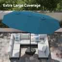 PHI VILLA 15ft Large Patio Umbrellas with Base Included, Outdoor Double-Sided Rectangle Market Umbrella with Crank Handle, for Poolside Lawn Garden, Cyan
