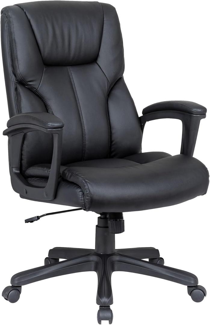 Elama Faux Leather High-Back Adjustable Office Chair, Plush Tuft, Black (Black With Black Base)