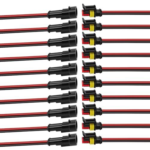 10Pcs Car Waterproof Electrical Connector, 2 Pin Connector, 16 AWG 2 Wire Waterproof Connector, Car Electrical Connectors for Automobiles, Trucks, Boats, Motorcycles and Other Electrical Connections