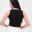 Women's Sleeveless Full Length Ribbed Fitted Racerback Workout Crew High Neck Basic Black Tank Top - (Black,S)