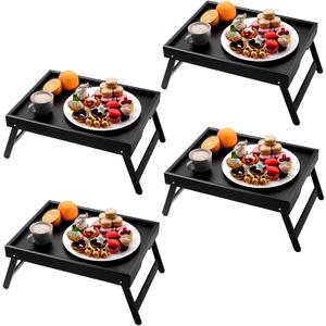 4 Pack Bamboo Bed Tray Table with Folding Legs,Breakfast Trays,Serving Tray,Laptop Trays for Working,Food Snack Tray for Bed and Sofa(Black)