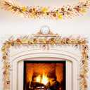 Thanksgiving Garland with Lights 9.84 ft Fall Decor Garland with Artificial Berries Pumpkins Maple Leaves Thanksgiving Decorations for Harvest Party Home Mantel Fireplace Table Wall Decor
