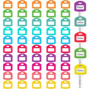 Blulu 50 Pieces Colored Key Covers Cap Tag 1 Inch Key Covers Protectors with Blank White Cardstock Labels and Clear Plastic Sheet for House Classification Organization(Rainbow Color)