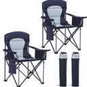 HIGH POINT SPORTS Oversized Camping Folding Chair, Heavy Duty Portable Outdoor Chair, Foldable Camp Chair with Cup Holder and Cooler Bag Support 450 LBS, 2 Pack, Dark Blue