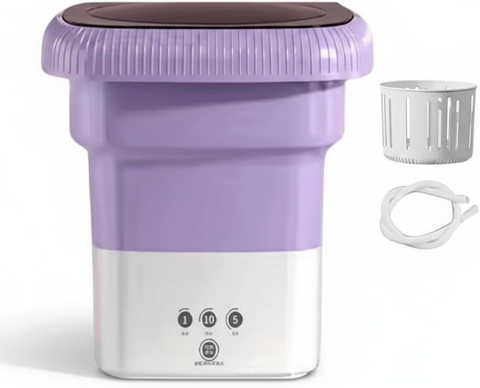 Portable Foldable Mini Washing Machine 11L  Travel & Dorm Washer for Baby Clothes, Underwear & Delicates  Compact, Quiet & Eco-Friendly  Purple
