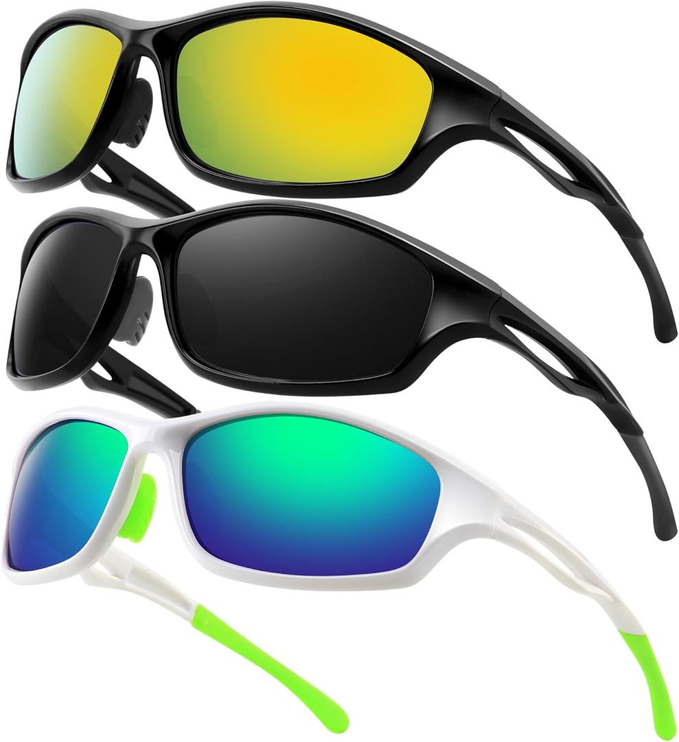 Sports Sunglasses for Men Women: 3 Pack Wraparound Goggles Sports Glasses,UV400 Protection Shades for Cycling Fishing