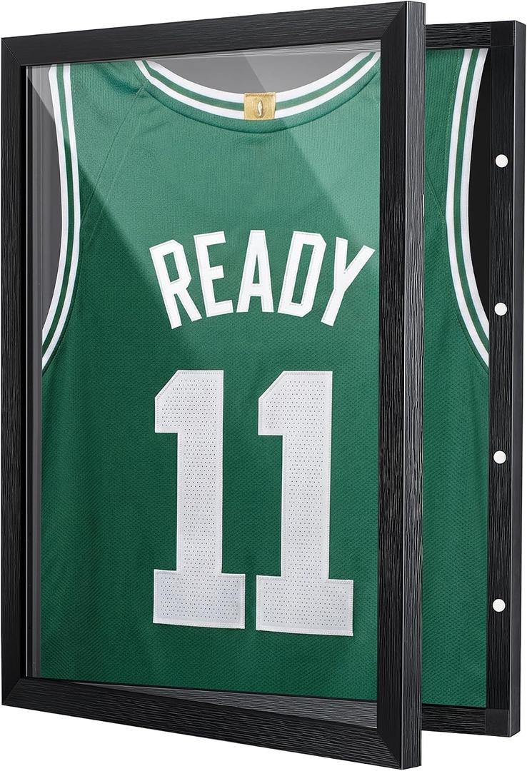 1 Pack T Shirt Display Frame, 15.7" x 19.6“ Black Imitation Wood T Shirt Frame with 98% UV Protection Acrylic, 1" Depth of Usable Space Shadow Box, Display Case for Shirts, Memorabilia, Jerseys