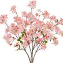 DILATATA Artificial Cherry Blossom Flowers 5 Pcs Silk Cherry Blossom Stems 27.5 Inch Long Stems Faux Silk Peach Flowers for Tall Vase Spring Decor Wedding Party Home Table Arrangement - Pink