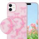 Jusy Magnetic Bow Case for iPhone 11, Cute Aesthetic Bowknot Pattern Phone Case Compatible with Magsafe, Soft TPU Protective Phone Cover for Women Girls - Pink