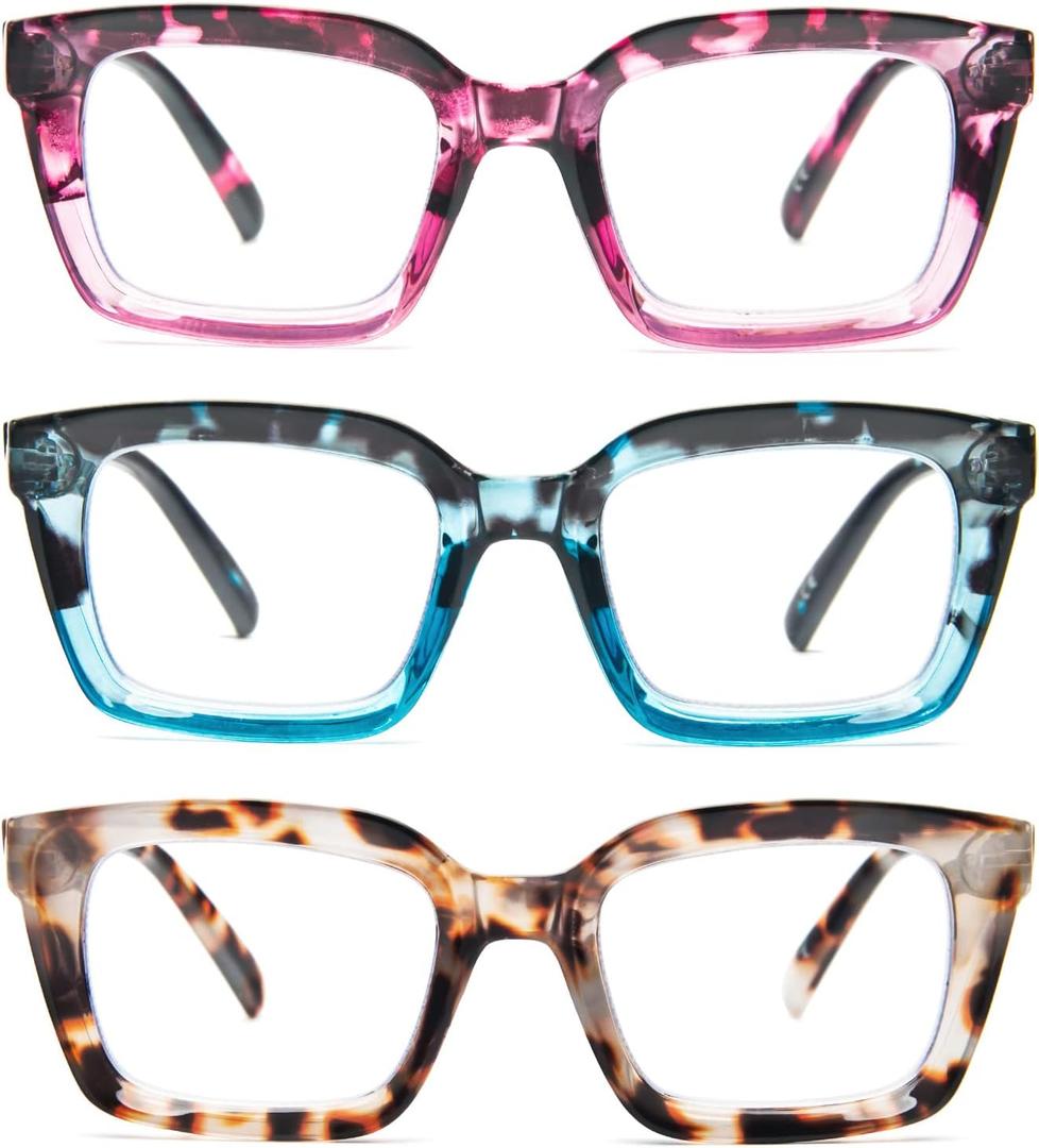 DXYXYO 3 Pack Retro Oversized Reading Glasses for Women Men Fashion Square Blue Light Blocking Computer Reader