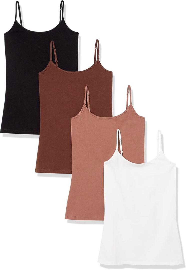 Amazon Essentials Women's Slim-Fit Camisole for Layering and Everyday Wear, Pack of 4 (Large, Black/Brown/Light Brown/White)