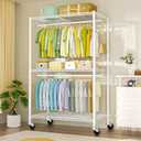 Rolling Clothes Rack, Clothing Racks for Hanging Clothes, White