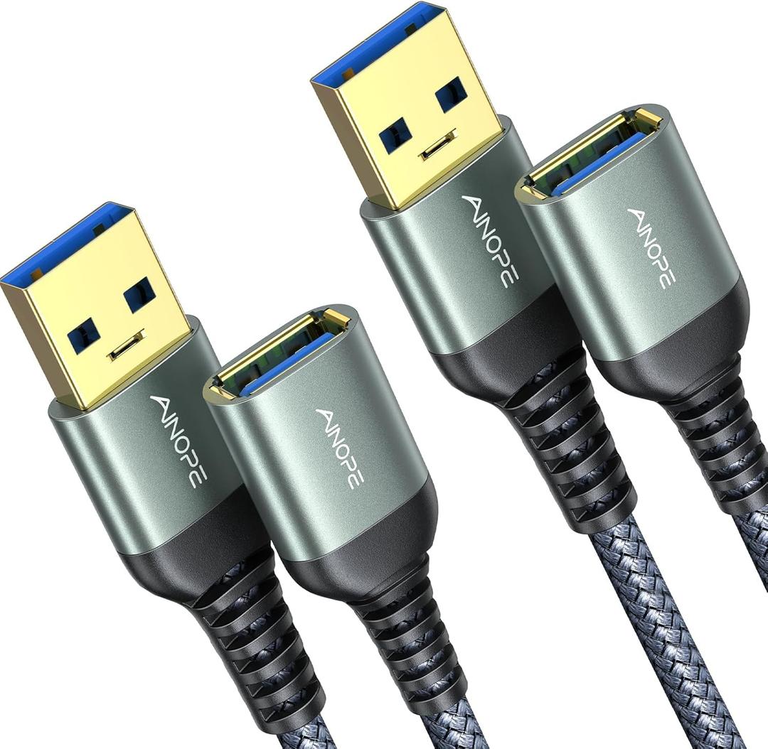 AINOPE 2 Pack USB Extensions Cable High Speed USB 3.0 Extension Cord Type A Male to Female Sturdy Braided Material Fast Data Transfer Compatible with USB Keyboard,Mouse,Flash Drive,Grey,3.3FT+3.3FT