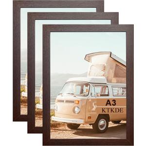 KTKDE A3 Poster Frame Walnut Woodgrain Picture Frame-11.7x16.5in Set of 3- Photo Frame,Certificate Frame with Plexiglass for Wall Mount or Table Top Display