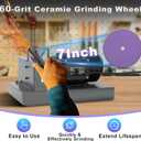 Lawn Mower Blade Sharpener, 2/3HP 500W Mower Grinder with 7 Inch Ceramic Grinding Wheel and 1 Pair 60 Grit Sandpaper & 40 Bracket for High/Low Lift, Gator & Flat Blades Sharpen