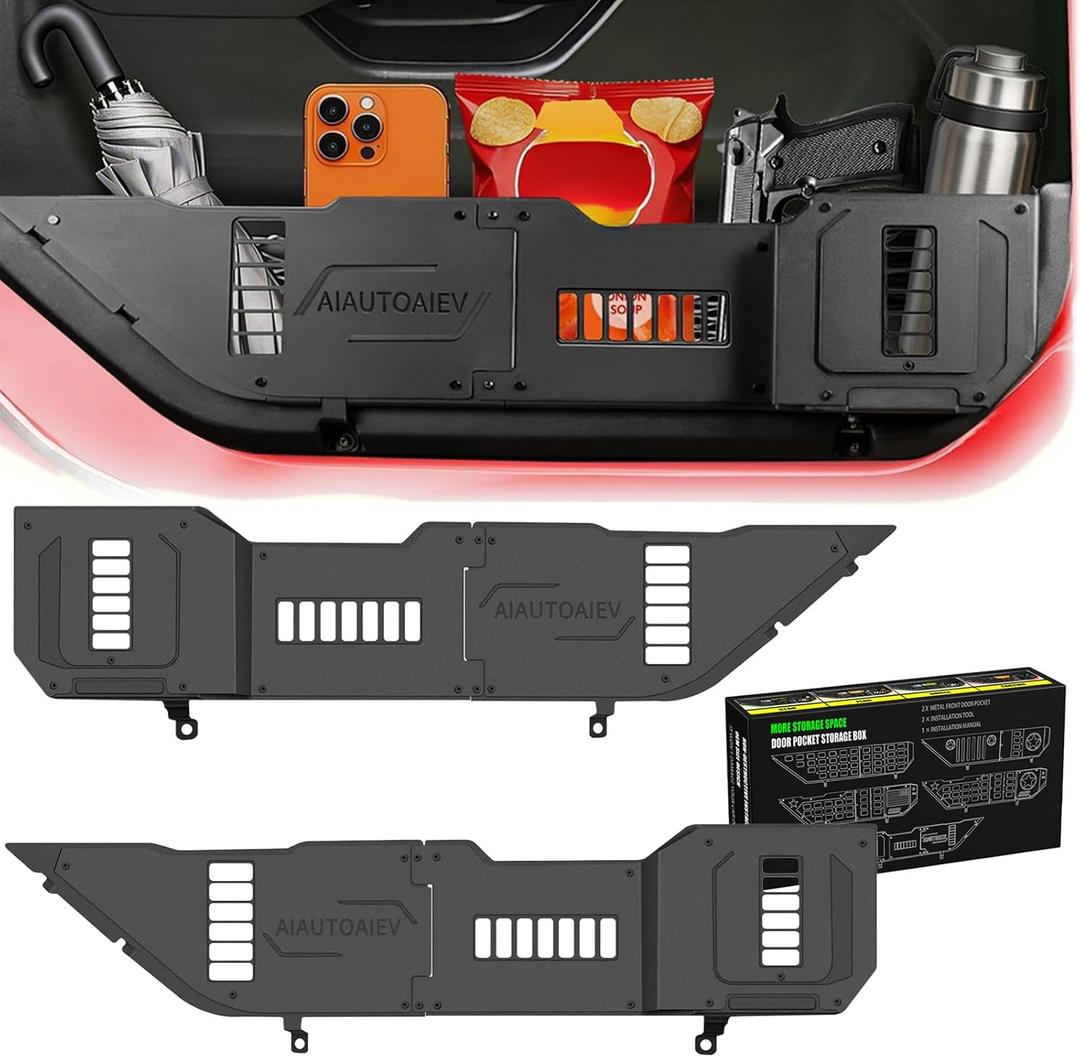 Front Door Pocket Metal Storage Box for Jeep Wrangler JL JLU 4XE 2018-2025 & Gladiator JT 2020-2022 2023 2024 2025 Accessories Door Storage Organizer (JL-Advanced-Upgraded)