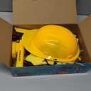 HUUIDY Construction Worker Costume for Kids, Toddler Dress Up Clothes with Kids Tool Set, Construction Vest & Hat, Helmet Light, Electric Drill, Toddler Costumes Pretend Play Toys for Boys Gift Age 4+