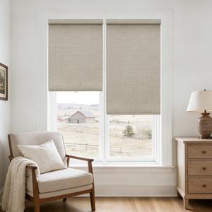 Oatmeal 100% Blackout Roller Shades for Window Room Darkening Thermal Insulated UV Protection Cordless Free-Stop Beige Window Blinds for Bedroom Home Office Door Protect Privacy 57" W x 72" H