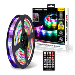 13.1ft Color Flow Multi-Color LED Light Strip, Indoor, Fun Flash Mode, Remote Control, Dimmable, Self Adhesive, Timer, 120 RGB+IC LEDs, USB Powered, Multi-White, Sound Reactive