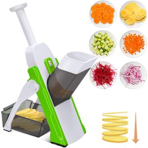 Masthome 5 in 1 Vegetable Chopper, Safe Mandoline Slicer,Professional Vegetable Slicer, Julienne&Dicer for Vegetables,Potato Slicer,Thickness Adjustable 0.1-8 mm Artifact Fast Meal Prep(Green) (Green)